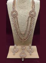 Rose Gold Chandbali Designer Three Layer Stone Studded Long Necklace Set